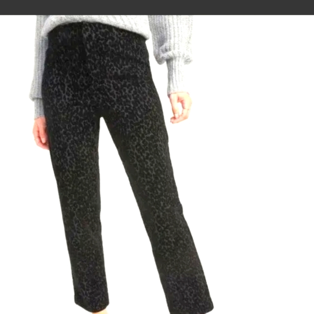 NWT Black straight Ankle Leopard velvet print pant US12
